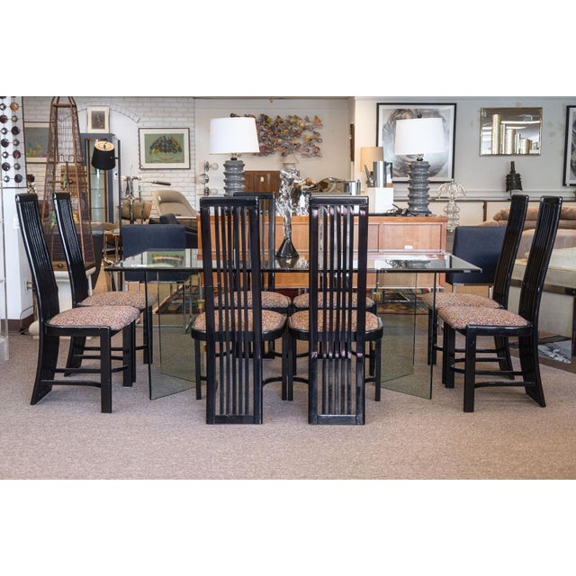Set of 8 Liberty Postmodern Black Lacquered High Dining Chairs With Knoll Fabric For Sale - Image 10 of 10