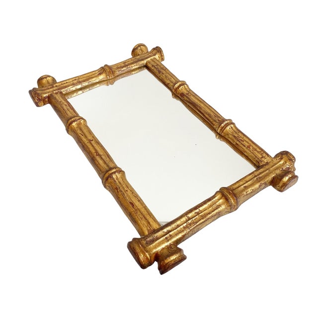 Mid-Century Modern Florentia Giltwood Wall Mirror: Italian Faux Bamboo Design For Sale - Image 3 of 6