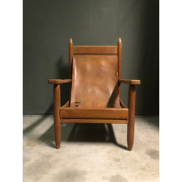 1930s Oak and Leather Sling Lounge Chair, 1930s For Sale - Image 5 of 5