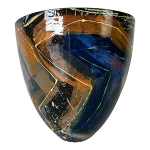 1980's Steve Howell Hand Painted Expressionist Abstract Desing Art Studio Pottery Vessel, Signed