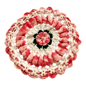 9" Vintage Crochet Doily Floral Pink White Green Shabby Chic Traditional English Cottage Spring
