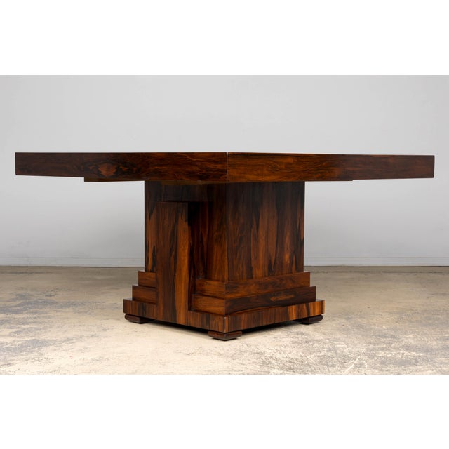Wood 1930s French Art Deco Square Rosewood Dining Table With Architectural Pedestal Base For Sale - Image 7 of 18
