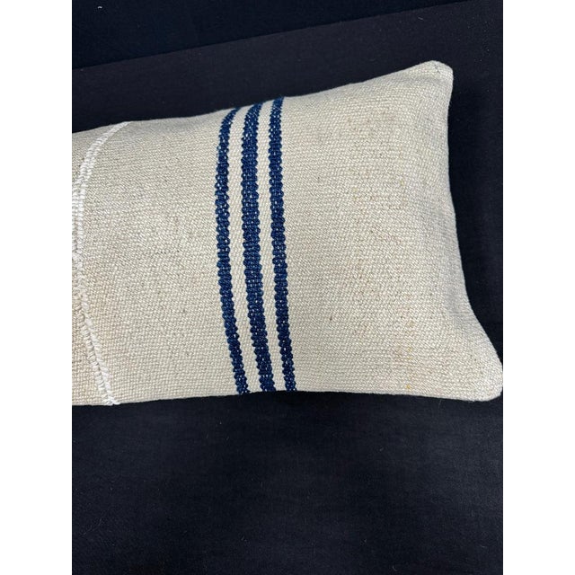 Turkish Hemp Pillow Cushion Natural Beige Blue Cushion Cover 14"x45" For Sale - Image 4 of 4