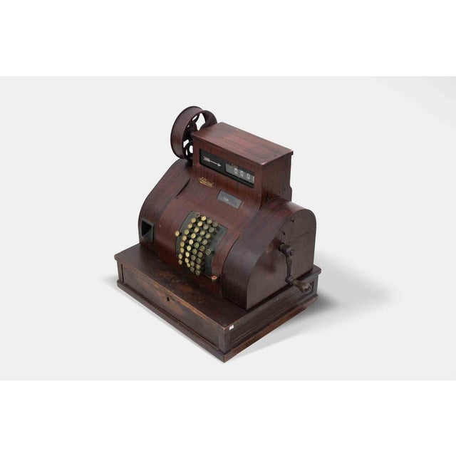 Antique National Cash Register in Mahogany and Brass, Italy, 1930s For Sale - Image 3 of 12