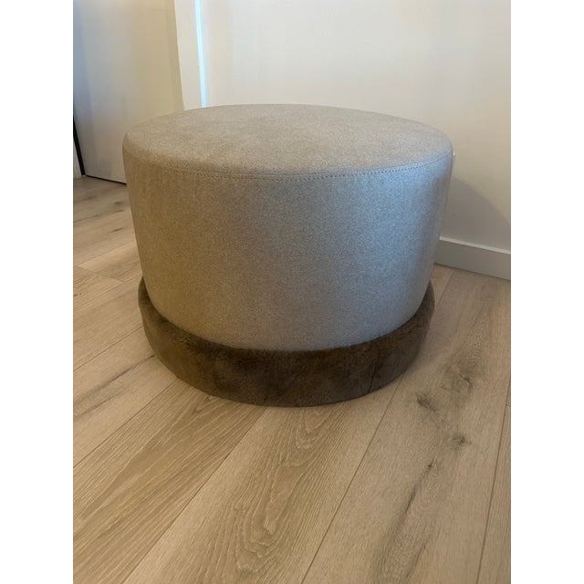 Contemporary Custom Merino Wool & Sheepskin Ottoman For Sale - Image 3 of 3