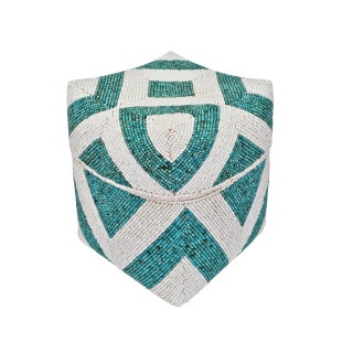 Vintage Turquoise & White Bamboo Beaded Box Medium For Sale