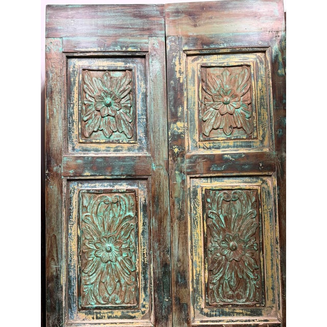 Antique Green Floral Double Doors Rustic Sliding Barn Doors 80x35 For Sale In Orlando - Image 6 of 7