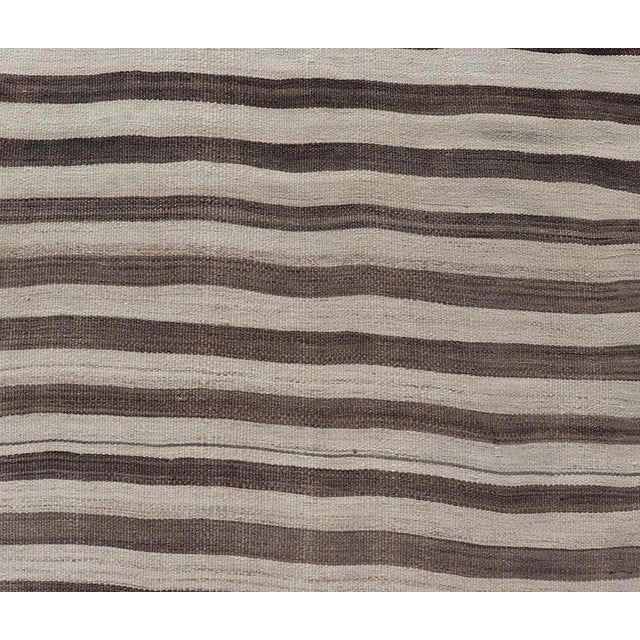 Textile Vintage Turkish Kilim Runner Brown Stripe Ivory Neutral Wool Flatweave For Sale - Image 7 of 12