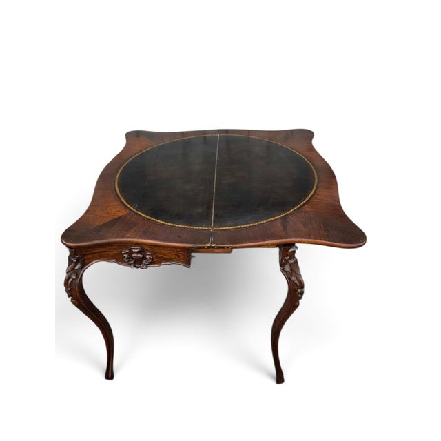 19th Century 19th Century French Gabriel Legs Rosewood Inside Black Leather Game Table/Console Table. For Sale - Image 5 of 17
