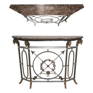 Maitland Smith French Empire Marble Top Steel Base Console Table For Sale