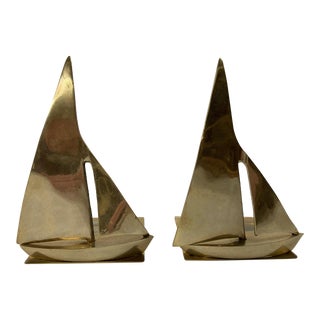Brass Sailboat Bookends, Pair For Sale