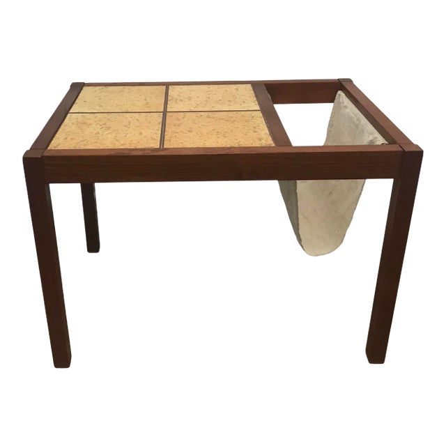 1980s Danish Teak and Tile Magazine Rack Side Table . For Sale