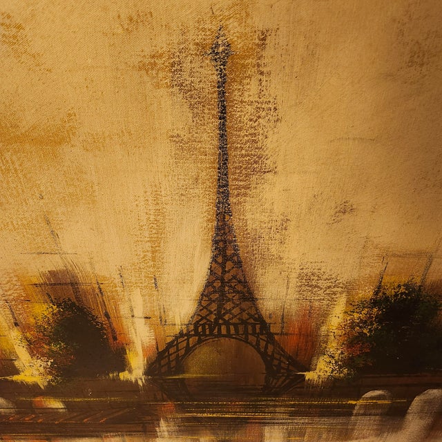 Classic 60's Style mid Century impressionistic painting of Eiffel Tower, 37 by 37, signed A Wilson