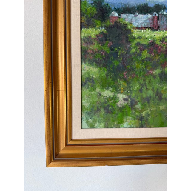 Red Vintage Impressionist Red Farm Landscape Oil on Board Painting – Signed, Wood Framed For Sale - Image 8 of 12