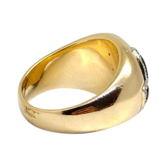 Vintage 14k Gold Onyx & Diamond Foliate Design Ring, Size 6.75 For Sale - Image 4 of 12