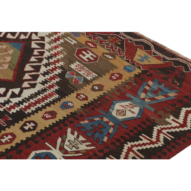 Vintage Mid-Century Surakhani Geometric Beige-Brown and Burgundy Wool Kilim Rug For Sale In New York - Image 6 of 7