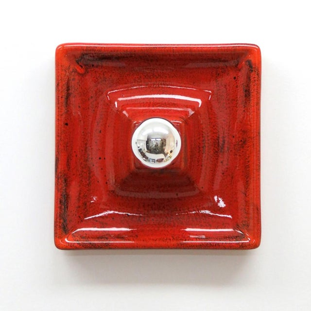 Wonderful red ceramics wall lights by Kaiser Leuchten, Germany, one E26 socket per fixture, wired for US standards or...
