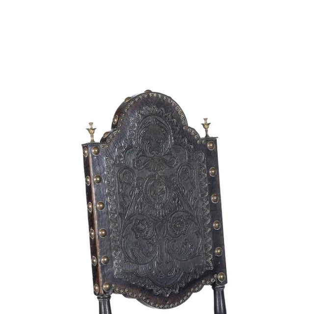 Furniture - Pair of chairs - 19th century. Portuguese, 19th century; carved and patinated chestnut wood; with leather and...