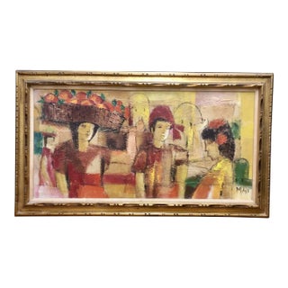 1970s Monumental Abstract Mixed Media Mother and Children Painting For Sale
