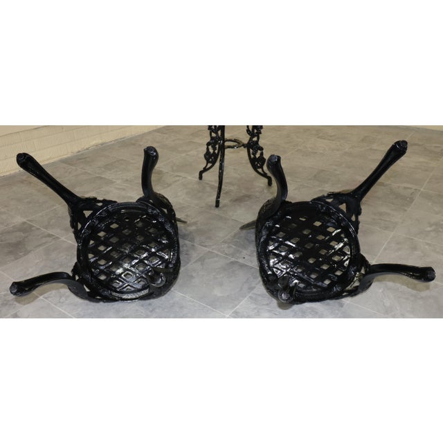 Metal Mid 20th Century American Cast Iron Rose Garden Bistro Set, Table and Two Chairs, 3 Pieces For Sale - Image 7 of 18