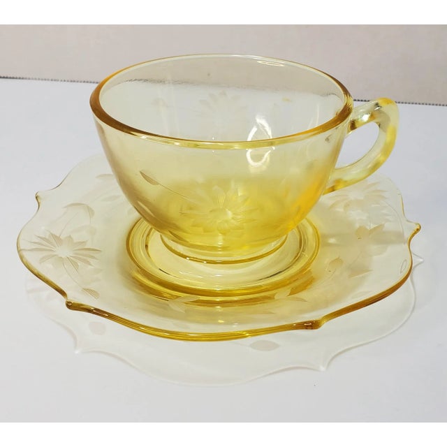 Pattern: Jubilee Floral Gray Cut Color: Yellow Manufacturer: Lancaster Date Produced: 1930 Shape: Cup & Saucer Set