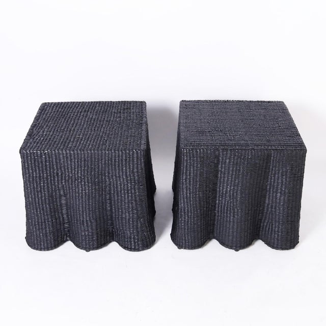 Mid-Century Modern Pair of Black Square Ghost Drapery Stands For Sale - Image 3 of 9