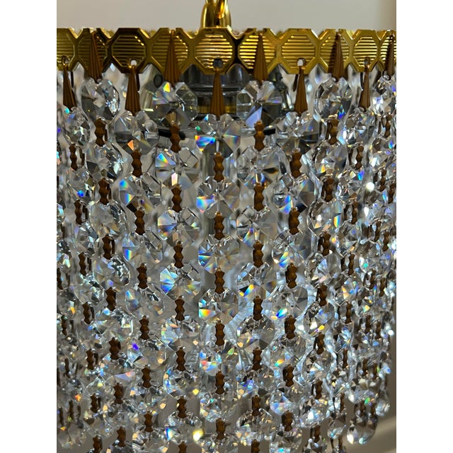 Mid 20th Century Vintage Hollywood Regency Crystal Waterfall Pendant Light For Sale - Image 5 of 12