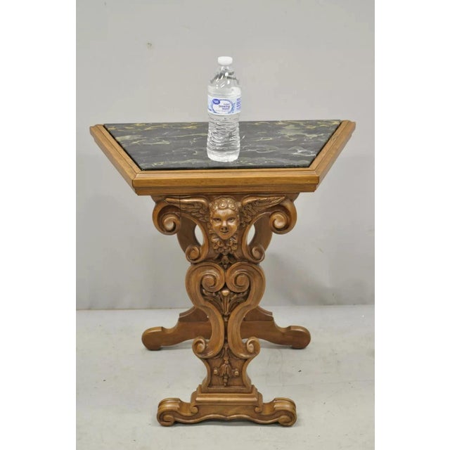 Early 20th Century Italian Renaissance Figural Carved Marble Top Side Table With Winged Cherub Head For Sale - Image 10 of 12
