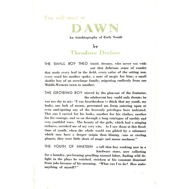 "Dawn: A History of Myself Theodore Dreiser's Autobiography of Early Youth" 1931 Dreiser, Theodore For Sale - Image 4 of 4