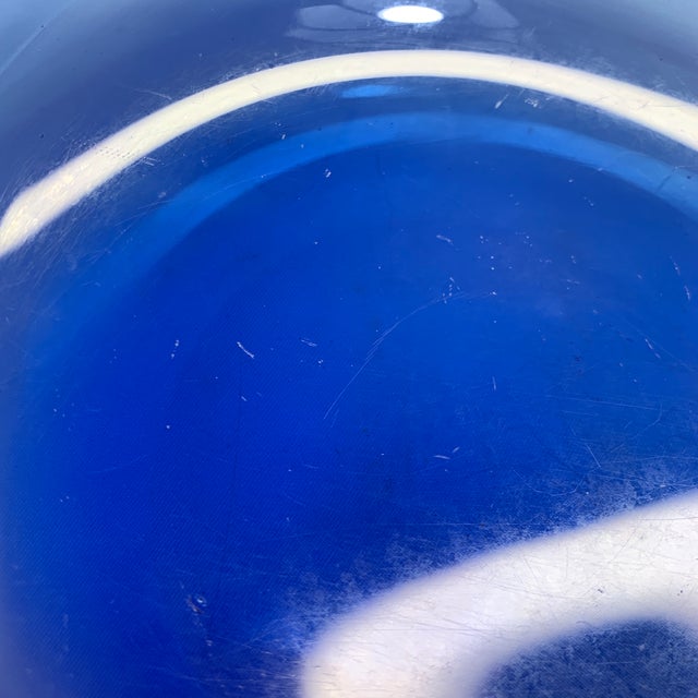 Mid-20th Century Modern Cobalt & Opaline Murano Cased Art Glass Biomorphic Bowl For Sale In Chicago - Image 6 of 7