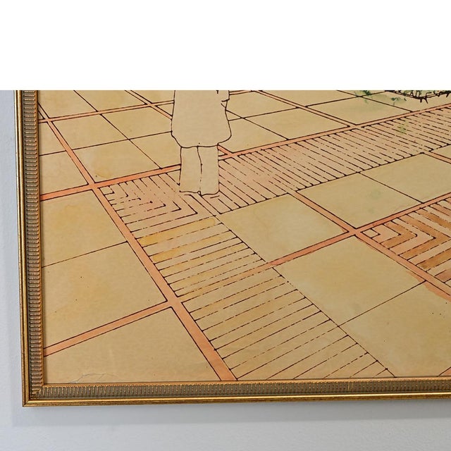 Late 20th Century French Modern Framed Architectural Rendering For Sale - Image 4 of 11