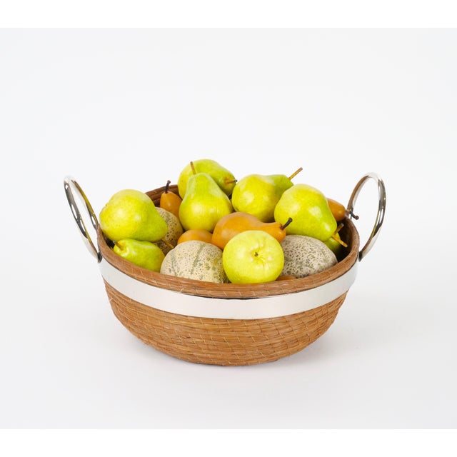 Mid Century Modern Chrome Ring-Handled Basket Centerpiece Composite Fruit Pears For Sale - Image 10 of 10