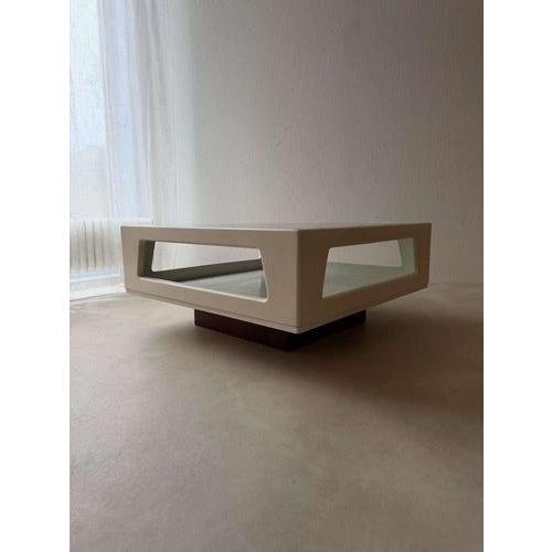 Space Age Coffee Table in White Smoked Glass and Wenge Wood, 1970s For Sale - Image 6 of 11