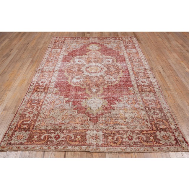 Red Antique Turkish Oushak Rug For Sale - Image 8 of 9