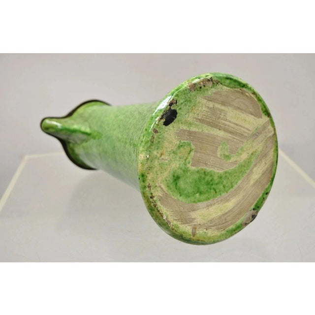 Antique Gothic Renaissance Green Ceramic Pitcher With Brass Soldier Armor Lid For Sale - Image 9 of 11