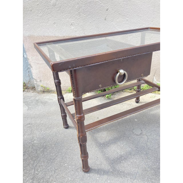 Leather-Covered Bedside Table by Jacques Adnet, 1950 For Sale - Image 4 of 13