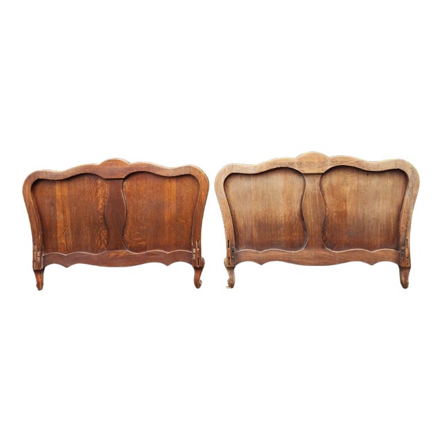 Antique Quartersawn Tiger Oak Victorian Louis XIV Style French Twin