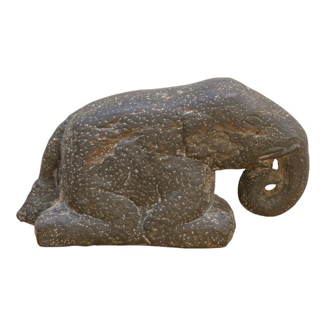 Antique Handcarved Stone Elephant Sculpture For Sale