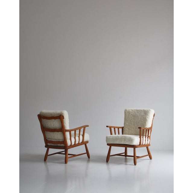 Wood Set of Pinewood & Sheepskin Lounge Chairs, Sweden, 1940s For Sale - Image 7 of 18