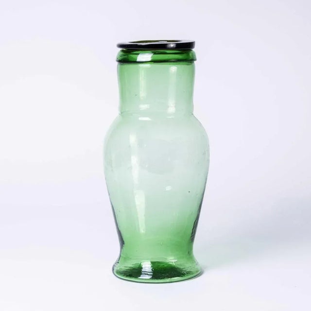 Gold Moroccan Mouth Blown Glass Jar in Green For Sale - Image 8 of 8