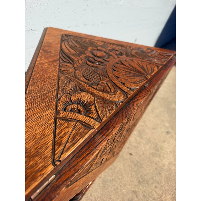 Stunning late 19th / early 20th century Edwardian Jacobean Revival folding side table crafted from solid quarter-sawn oak....