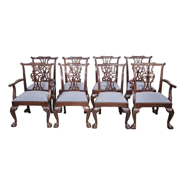 Late 20th Century Set of 8 Baker Stately Homes Mahogany Chippendale Dining Chairs Claw and Ball For Sale