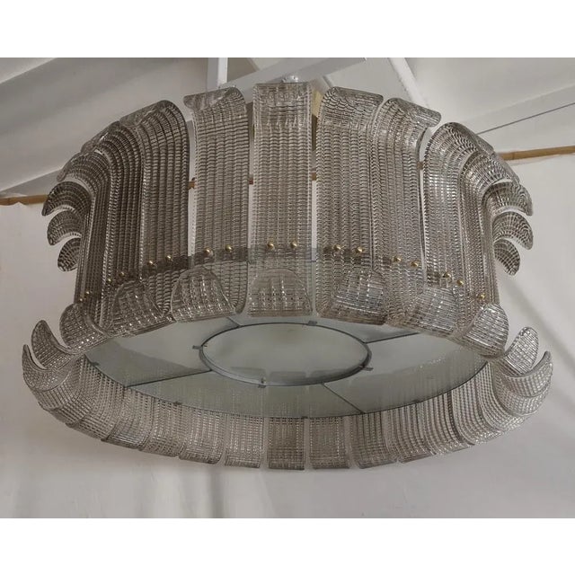 Mid-Century Art Glass Murano Round and Brass Chandelier, 2000s For Sale - Image 9 of 10