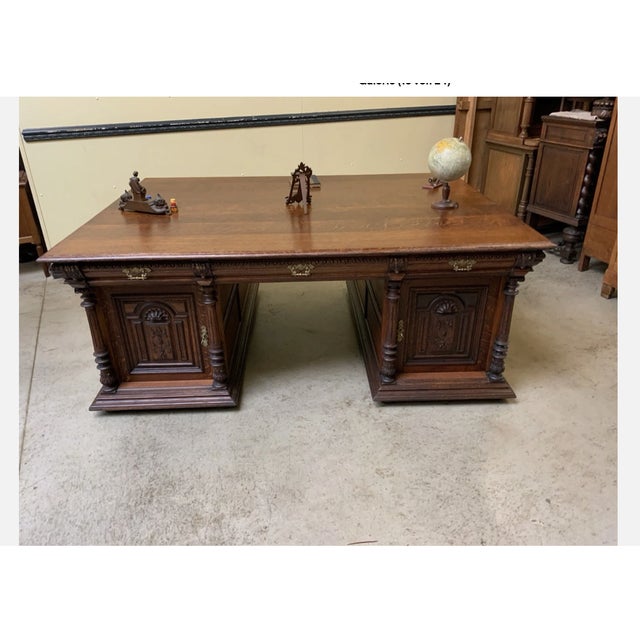 Wood Antique Neo-Renaissance Partner Desk, 1880 For Sale - Image 7 of 12