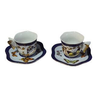 Late 20th Century Pair Formalities by Baum Brothers Porcelain Butterflies Demi-Tasse Cup & Saucer For Sale