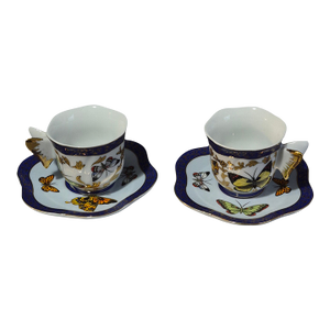 Late 20th Century Pair Formalities by Baum Brothers Porcelain Butterflies Demi-Tasse Cup & Saucer