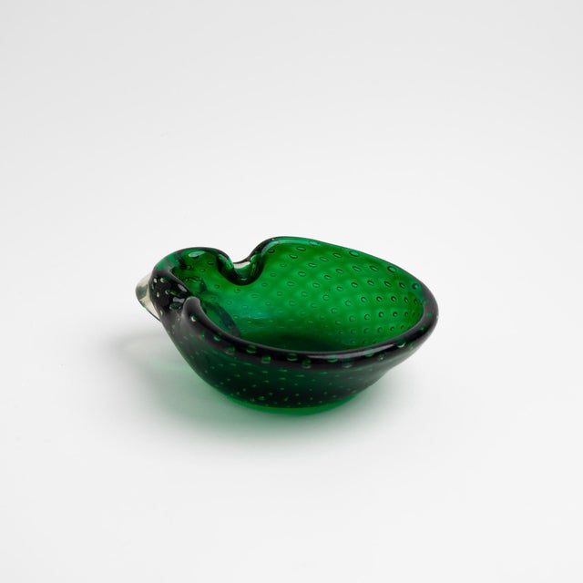 Vintage Emerald Green Murano Bullicante Art Glass Catchall Dish For Sale In New York - Image 6 of 14
