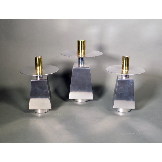 Seven (7) Chrome & Brass Mid-Century Candlesticks For Sale In Philadelphia - Image 6 of 12