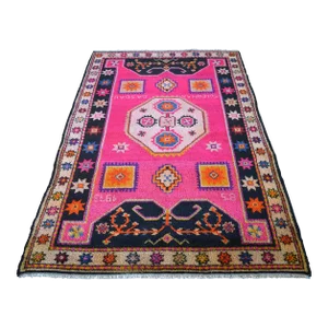 1970s Vintage Hand Knotted Hot Pink Rug