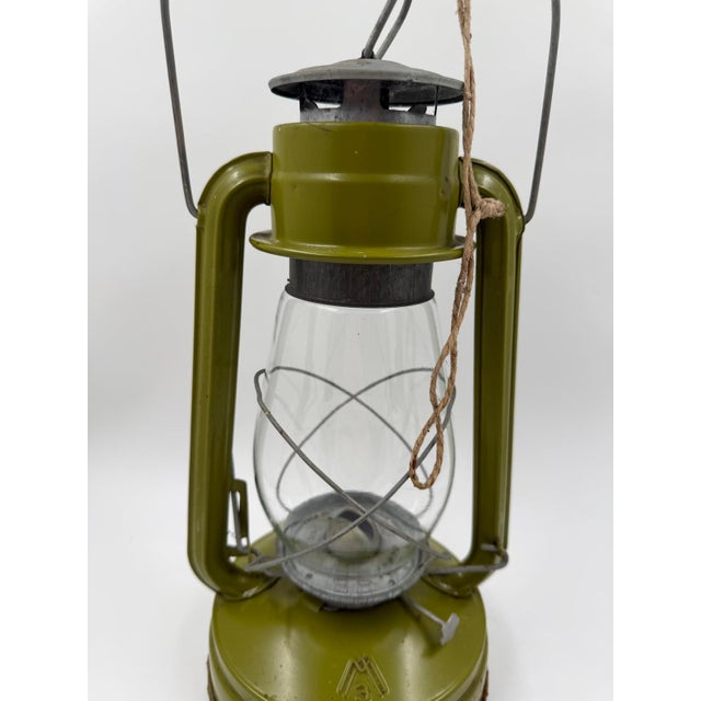 Kerosene Storm Lamp in Green Lacquered Metal and Glass For Sale - Image 4 of 14